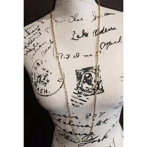 Vintage 70's Signed Roget Long Necklace Gold Tone 36 In